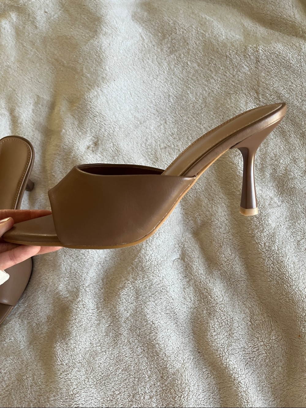 Brown Leather Open-Toe Mule Heels - Women
